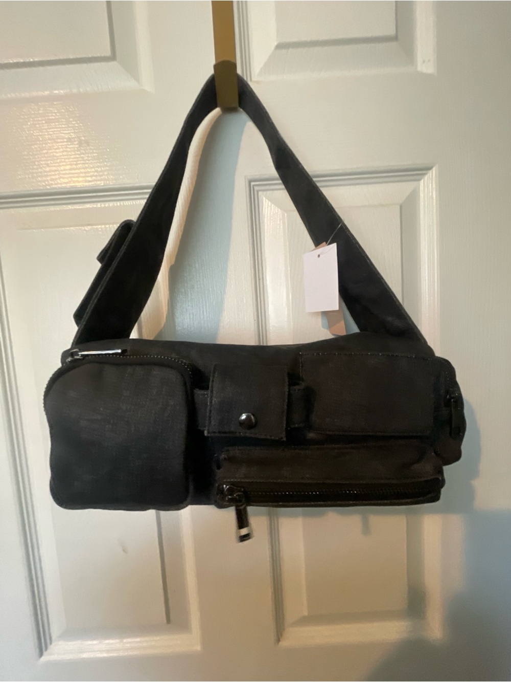 New JustFab Multi-Pocket Shoulder Bag - Black - With Duster Bag